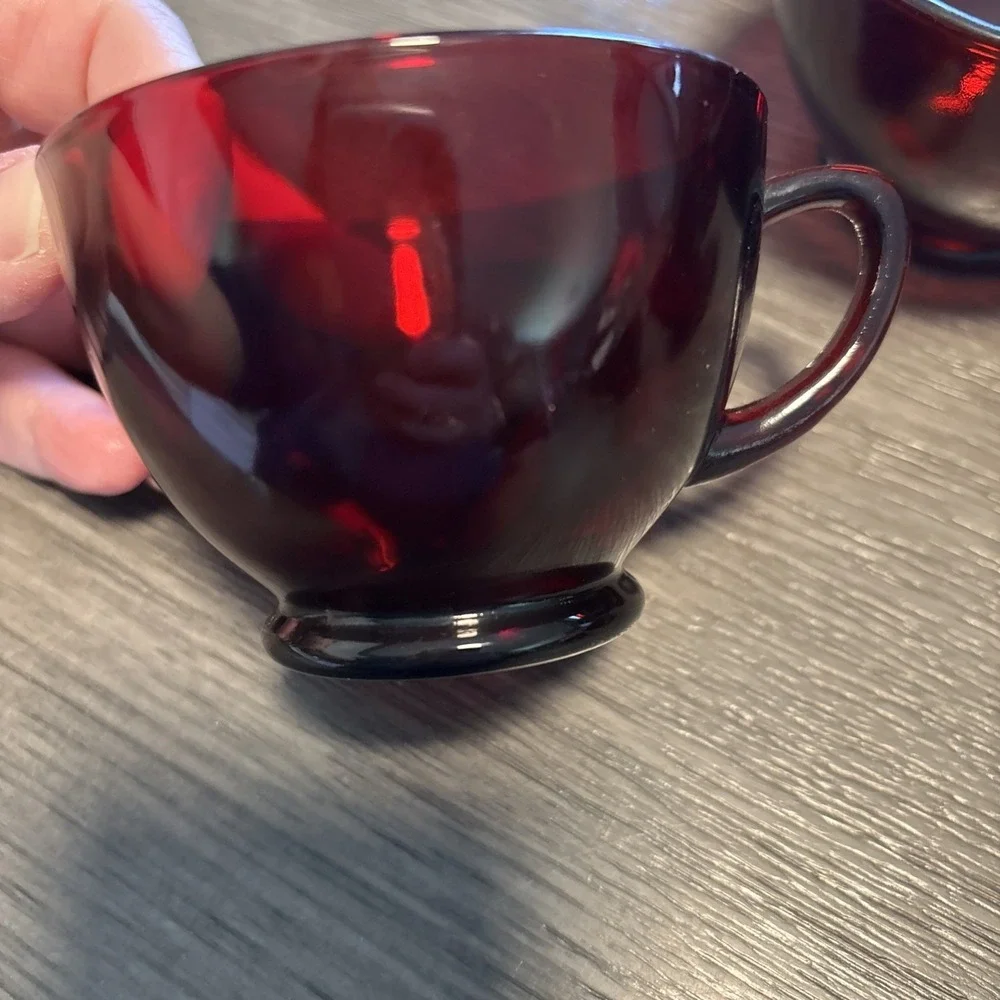 Anchor Hocking Royal Ruby Red‎ Glass Set of 9 Punch Bowl Cups Coffee Tea Mug